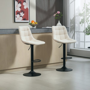 Barhocker 2er Set höhenverstellbar drehbar gepolstert beige