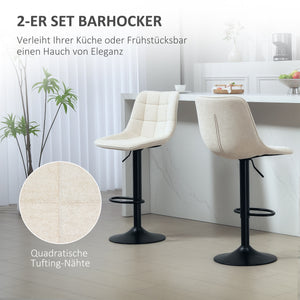 Barhocker 2er Set höhenverstellbar drehbar gepolstert beige