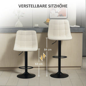 Barhocker 2er Set höhenverstellbar drehbar gepolstert beige