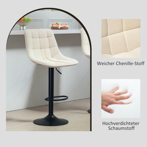 Barhocker 2er Set höhenverstellbar drehbar gepolstert beige