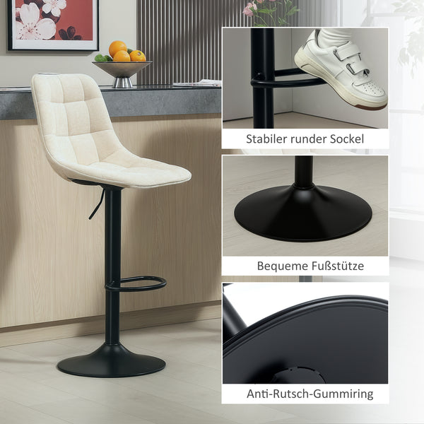 Barhocker 2er Set höhenverstellbar drehbar gepolstert beige