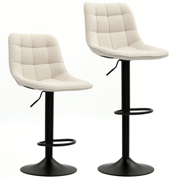 Barhocker 2er Set höhenverstellbar drehbar gepolstert beige