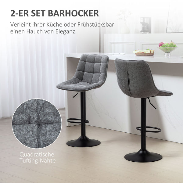 Barhocker 2er Set drehbar höhenverstellbar gepolstert dunkelgrau
