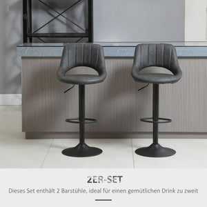 Barhocker 2er-Set höhenverstellbar Lederoptik Grau