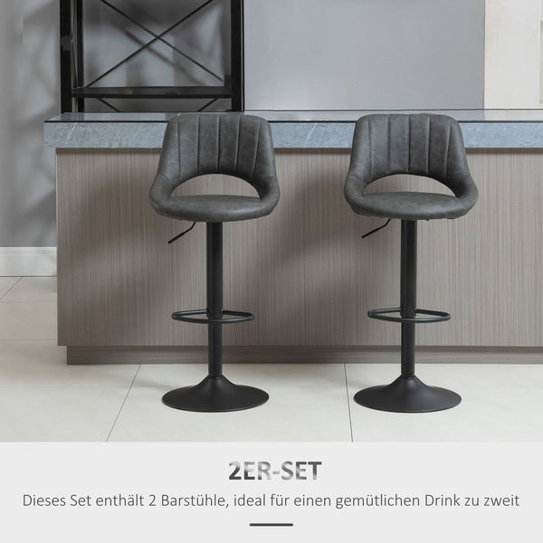 Barhocker 2er-Set höhenverstellbar Lederoptik Grau