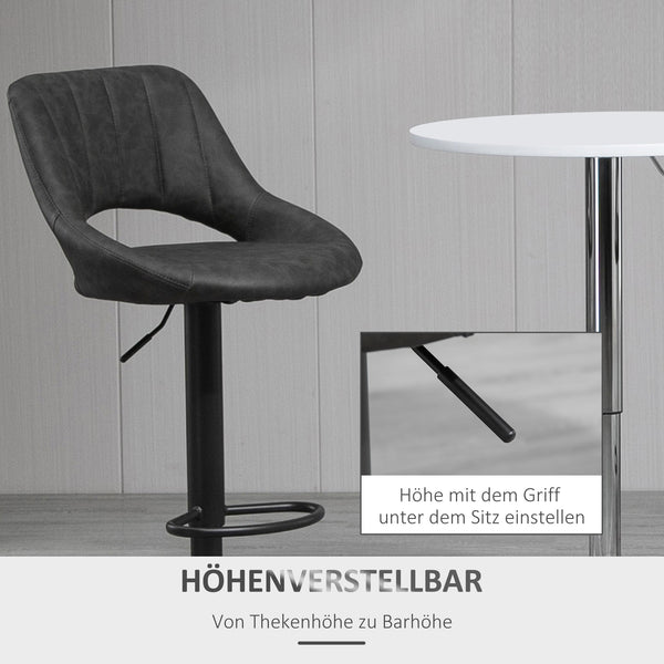 Barhocker 2er-Set höhenverstellbar Lederoptik Grau