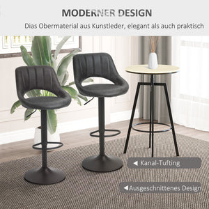 Barhocker 2er-Set höhenverstellbar Lederoptik Grau