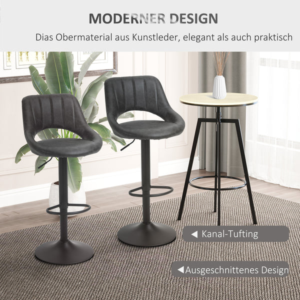 Barhocker 2er-Set höhenverstellbar Lederoptik Grau