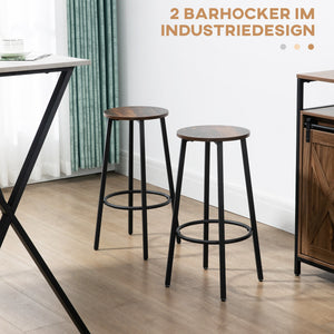 Set di 2 sgabelli da bar, design industriale, robusti, marroni