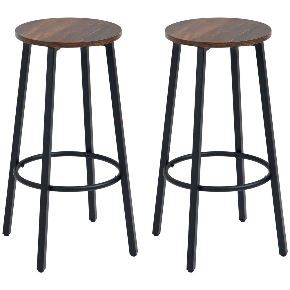 Bar stool set of 2, industrial design, sturdy, brown