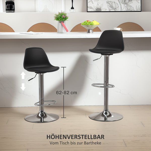 Barhocker 2er Set höhenverstellbar drehbar mit Lehne schwarz