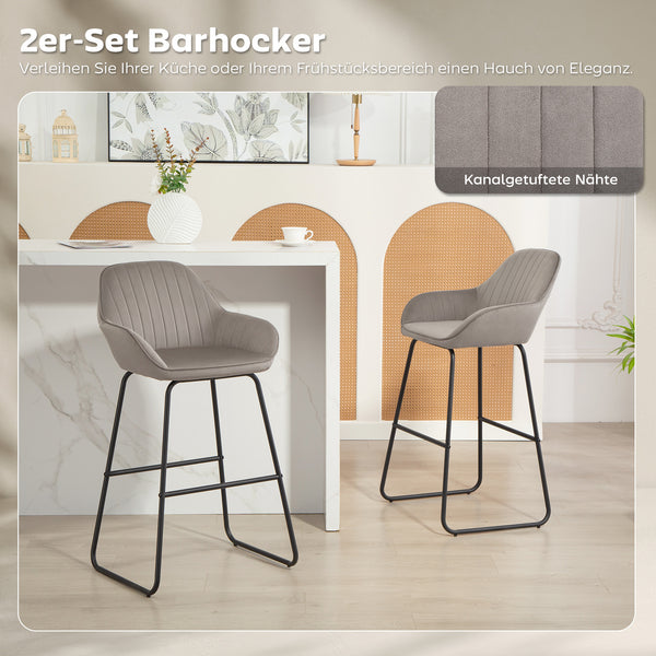 Barhocker 2er-Set gepolstert mit Metallbeinen grau