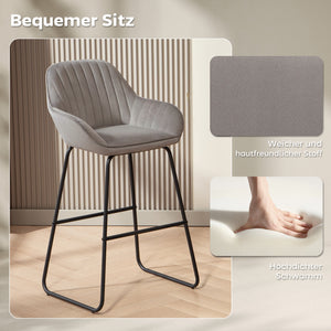 Barhocker 2er-Set gepolstert mit Metallbeinen grau