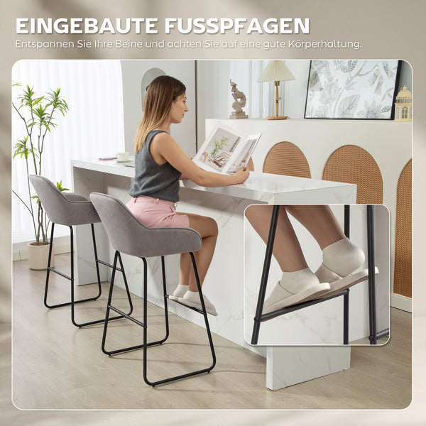 Barhocker 2er-Set gepolstert mit Metallbeinen grau