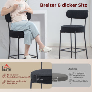 Barhocker 2er-Set mit Polstersitz und Fussstütze Metall schwarz