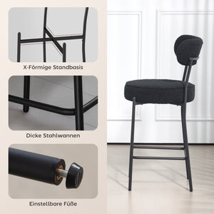 Barhocker 2er-Set mit Polstersitz und Fussstütze Metall schwarz