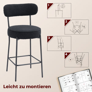 Barhocker 2er-Set mit Polstersitz und Fussstütze Metall schwarz