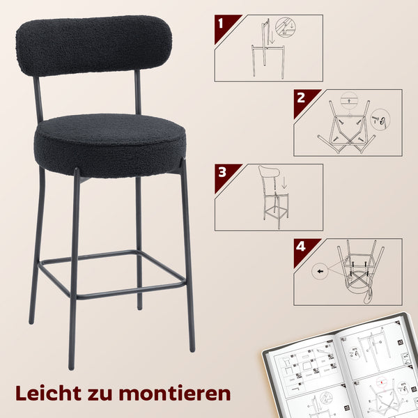 Barhocker 2er-Set mit Polstersitz und Fussstütze Metall schwarz