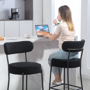 Barhocker 2er-Set mit Polstersitz und Fussstütze Metall schwarz