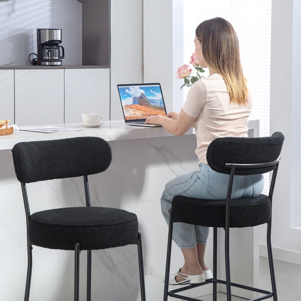 Barhocker 2er-Set mit Polstersitz und Fussstütze Metall schwarz