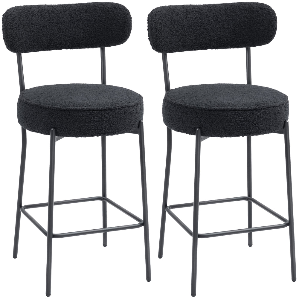 Barhocker 2er-Set mit Polstersitz und Fussstütze Metall schwarz