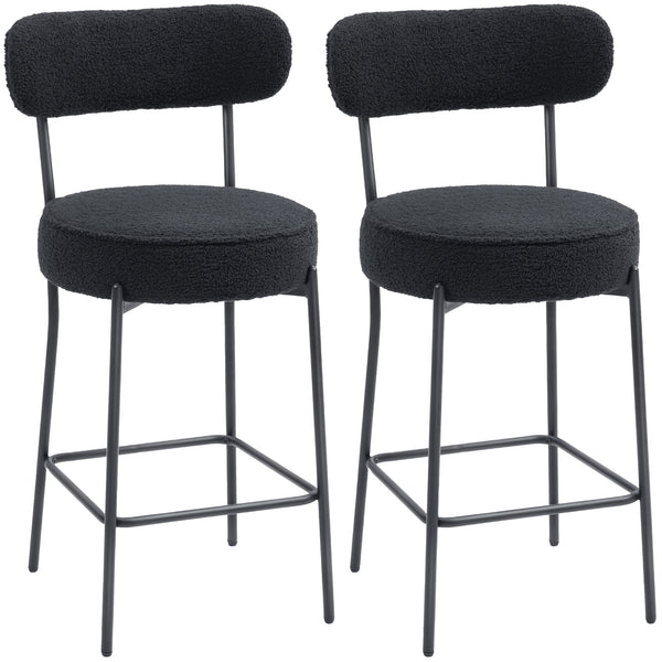 Barhocker 2er-Set mit Polstersitz und Fussstütze Metall schwarz