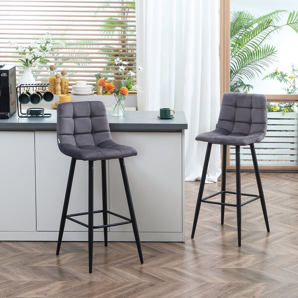 Barhocker 2er Set mit Fussstütze Retro Design grau