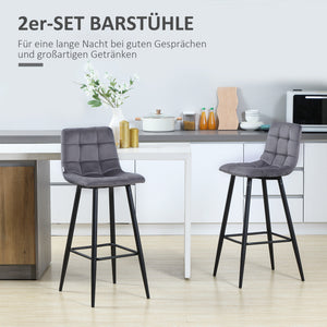 Barhocker 2er Set mit Fussstütze Retro Design grau
