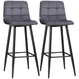 Barhocker 2er Set mit Fussstütze Retro Design grau