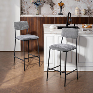 Barhocker 2er-Set gepolstert mit Rückenlehne für Küche und Bar grau