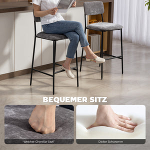 Barhocker 2er-Set gepolstert mit Rückenlehne für Küche und Bar grau