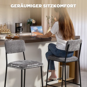 Barhocker 2er-Set gepolstert mit Rückenlehne für Küche und Bar grau