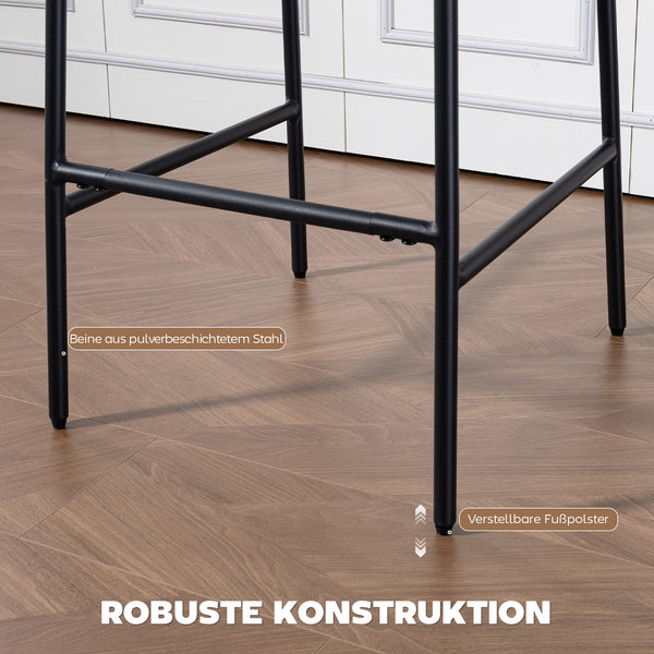 Barhocker 2er-Set gepolstert mit Rückenlehne für Küche und Bar grau