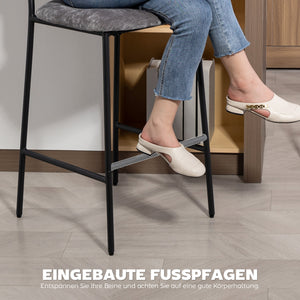 Barhocker 2er-Set gepolstert mit Rückenlehne für Küche und Bar grau