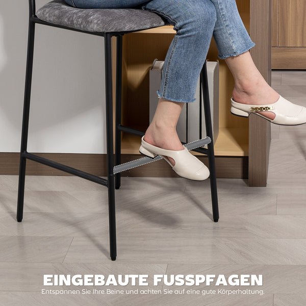 Barhocker 2er-Set gepolstert mit Rückenlehne für Küche und Bar grau