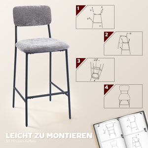 Barhocker 2er-Set gepolstert mit Rückenlehne für Küche und Bar grau