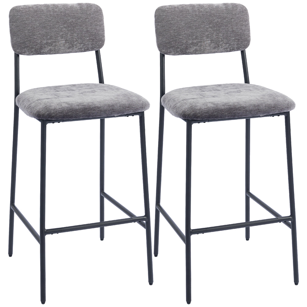 Barhocker 2er-Set gepolstert mit Rückenlehne für Küche und Bar grau