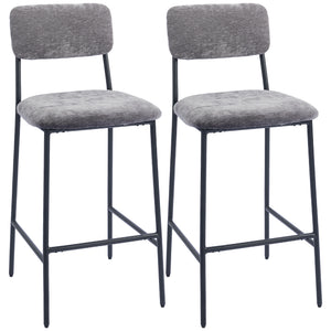 Barhocker 2er-Set gepolstert mit Rückenlehne für Küche und Bar grau