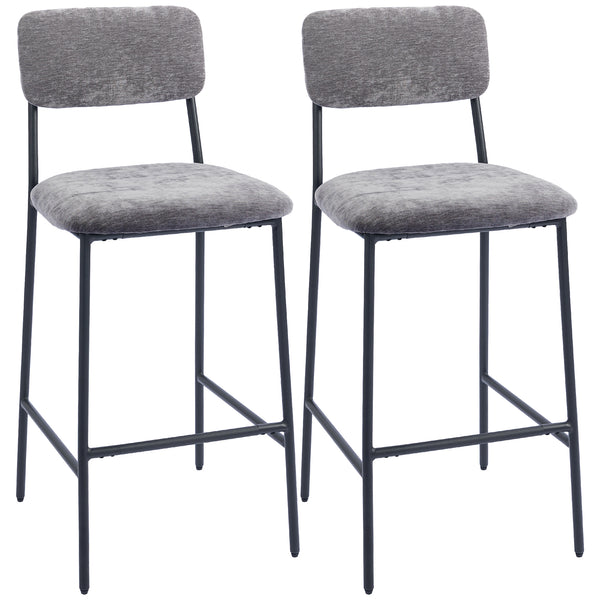 Barhocker 2er-Set gepolstert mit Rückenlehne für Küche und Bar grau