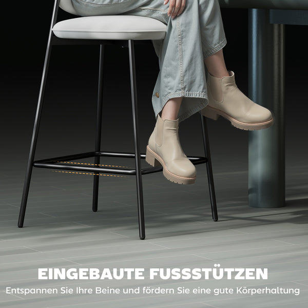 Barhocker 2er Set mit Fussstütze und Stahlbeinen Samt hellgrau
