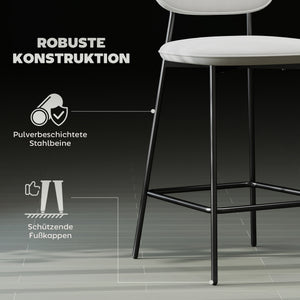 Barhocker 2er Set mit Fussstütze und Stahlbeinen Samt hellgrau