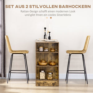 Boho-design bar stool with backrest and footrest, yellow and black