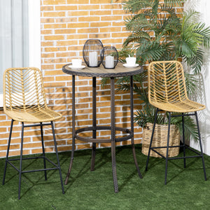 Boho-design bar stool with backrest and footrest, yellow and black