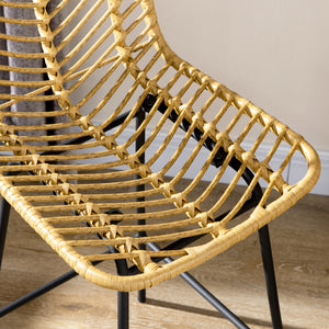 Boho-design bar stool with backrest and footrest, yellow and black