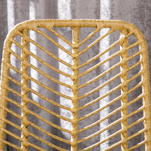 Boho-design bar stool with backrest and footrest, yellow and black