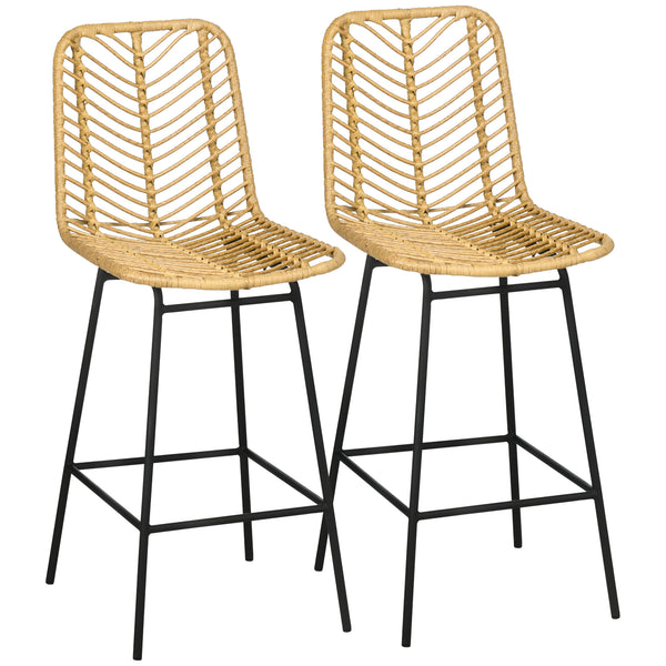 Boho-design bar stool with backrest and footrest, yellow and black