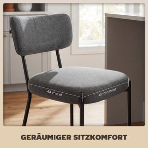 Barhocker 2er Set gepolstert mit Rückenlehne für Küche grau