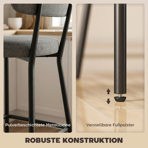Barhocker 2er Set gepolstert mit Rückenlehne für Küche grau