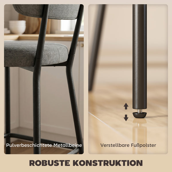 Barhocker 2er Set gepolstert mit Rückenlehne für Küche grau