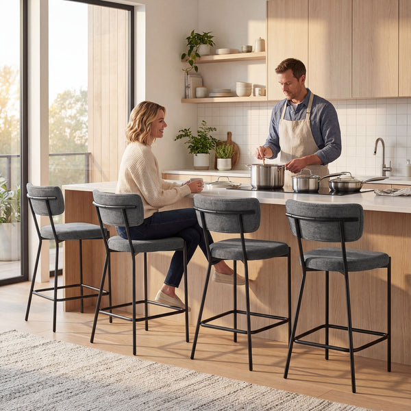 Barhocker 2er Set gepolstert mit Rückenlehne für Küche grau